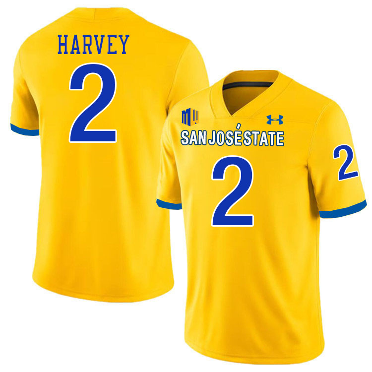 #2 DJ Harvey SJSU Jersey,San Jose State Spartans Football Jersey College Uniforms-Gold